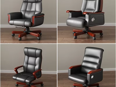 Executive Leather Office Chair With Wooden Armrests Swivel Base And Rolling Wheels 3d model