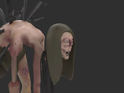 Game Movie Character With Twisted Body Spiked Back Tattered Skin Hooded Head And Distorted Face 3d model