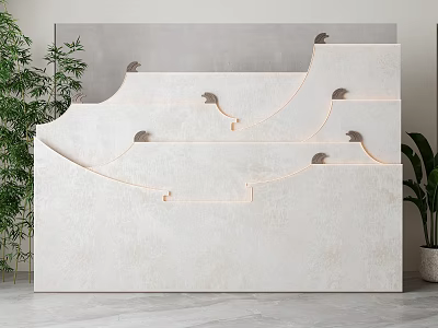 Modern Background Wall with Curved Layered Design Natural Stone Texture Embedded Lighting and Green Plants 3d model