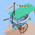 Mrs Bees Fresh Seafood Cart With Green Canopy Colorful Pennants And Wooden Wheels