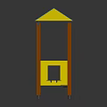 Colorful Kids Outdoor Play Structure With Yellow Blue Roof Brown Pillars And Interactive Panels