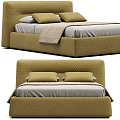 Modern Comfortable Double Bed With Padded Headboard Soft Bedding And Decorative Pillows 3d model