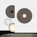 Modern Wooden Circular Wall Lamp With Herringbone Pattern And Soft Light Bulb 3d model