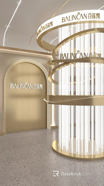 BALINCAN Interior Design With Golden Arch Spiral Decoration And White Strip Lights 3d model 