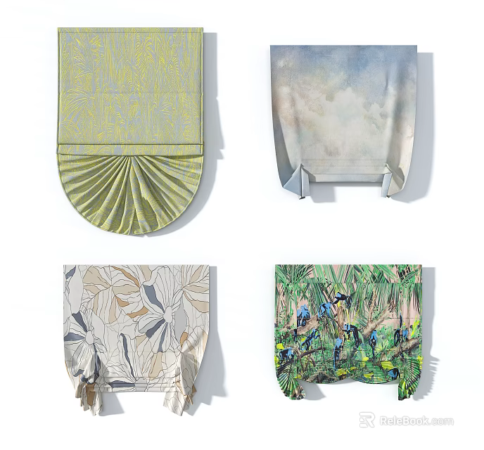 Stylish Roman Blinds with Various Patterns and Colors for Home Decoration 3d model