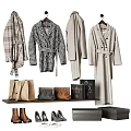Stylish Outerwear Plaid Houndstooth Long Coats With Leather Bags Shoes And Accessories