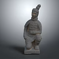 Ancient Terracotta Warrior Sculpture In Kneeling Posture With Traditional Armor Design