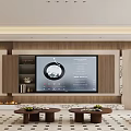 Modern Living Dining Room Interior Design With Beige Sofa Round Coffee Tables And Bookshelves