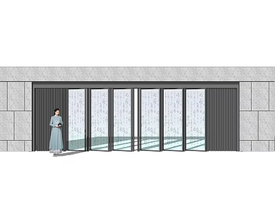 Modern Scenic Wall Design With Glass Panels Stone Cladding And Vertical Accents 3d model