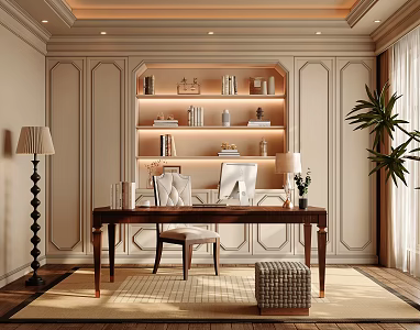 American Study French Retro Study Modern Study American Bookcase Desk and Chair 3d model