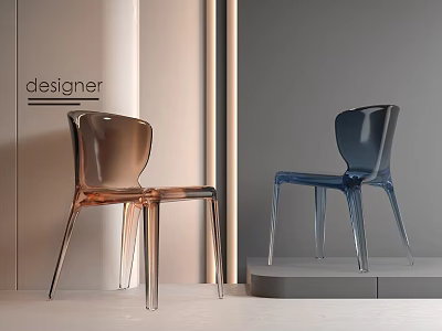 Modern Transparent Acrylic Designer Single Chair In Brown And Blue Tones 3d model