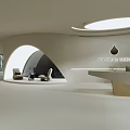 Modern Minimalist White Front Desk Reception Area With Curved Design Sofa And Round Skylight