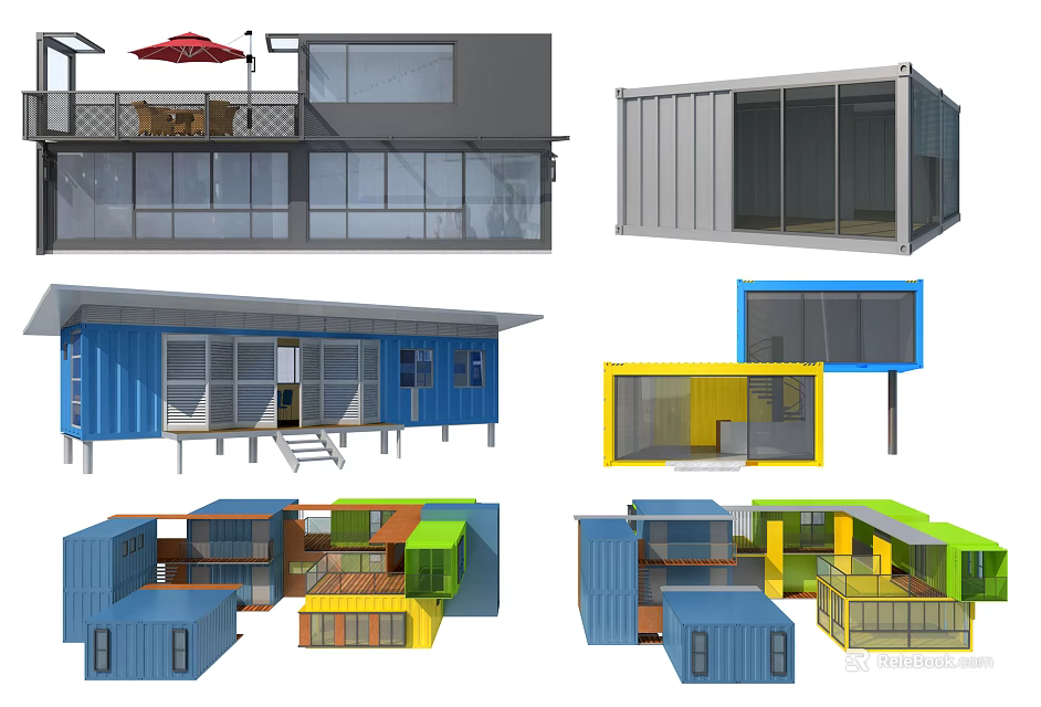 Modern Colorful Container Buildings With Modular Design Multiple Levels And Balconies 3d model