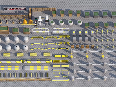 Car block municipal railing road guardrail barricade iron cable stone pier speed bump traffic accessories warning pile 3d model