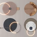 Modern Circular Wall Decor With Various Materials And Illuminated Rings On Striped Wall