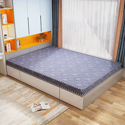 Blue Diamond Pattern Mattress On Storage Bed Frame In Modern Bedroom 3d model
