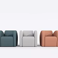 Modern Single Sofa Designs in Blue Gray and Orange with Rounded Armrests 3d model