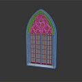 Gothic Arched Casement Window With Intricate Stone Carvings And Multiple Glass Panes