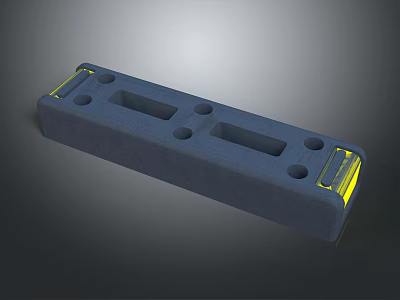 Blue Rectangular Industrial Part With Yellow Ends Slots And Multiple Holes 3d model