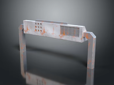 Rusty Silver Metal Hardware Tools Featuring Grid Design Holes Support Legs on Black Reflective Surface 3d model