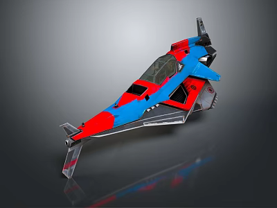 Futuristic Cosmic Aerospace Spacecraft With Red Blue Design And Transparent Cockpit 3d model