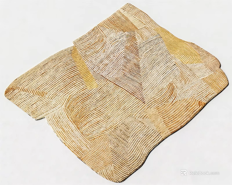 Square Patterned Rug With Wavy Textured Design In Beige And Light Brown Tones 3d model 