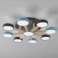 Modern Ceiling Light With Multiple Blue Black Shades And Wooden Frame 3d model