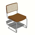 Modern Dining Chair With Wicker Backrest Brown Leather Seat And Chrome Frame 3d model