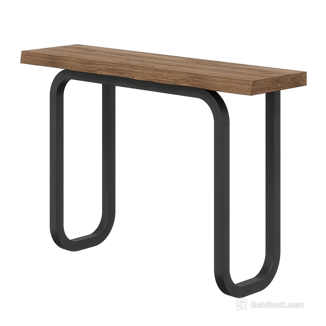 Modern Entryway Console Table With Wooden Top And Black Metal Frame 3d model 