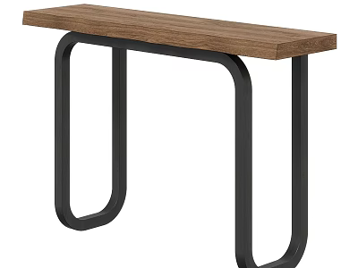 Modern Entryway Console Table With Wooden Top And Black Metal Frame 3d model