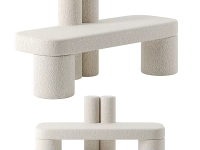 Set of Two Elegant Modern Minimalist Upholstered Stools With Cylindrical Legs 3d model