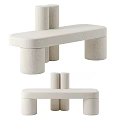 Set of Two Elegant Modern Minimalist Upholstered Stools With Cylindrical Legs