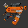 Orange Toy Gun With Full Auto Label Scope And Crate Canister