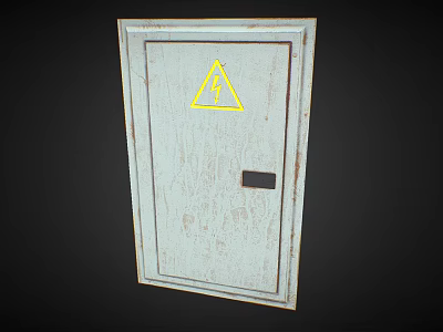 Industrial Equipment Metal Door With Yellow Warning Sign And Safety Features 3d model