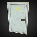 Industrial Equipment Metal Door With Yellow Warning Sign And Safety Features
