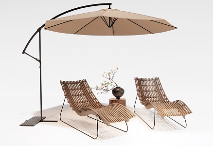 Bamboo Outdoor Reclining Chair Beach Reclining Chair Outdoor Chair Sunshade 3d model