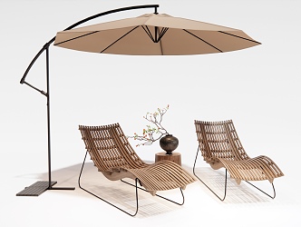 Bamboo Outdoor Reclining Chair Beach Reclining Chair Outdoor Chair Sunshade 3d model