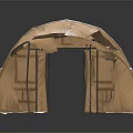 Damaged Brown Canvas Tent With Multiple Holes And Collapsed Structure On Dark Reflective Surface 3d model