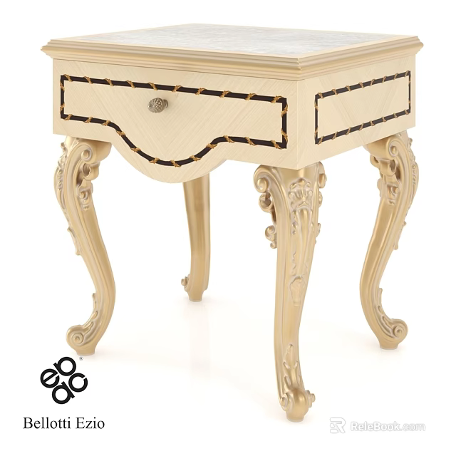 Classic Light Beige Chest of Drawers With Ornate Carved Legs And Decorative Trim 3d model 
