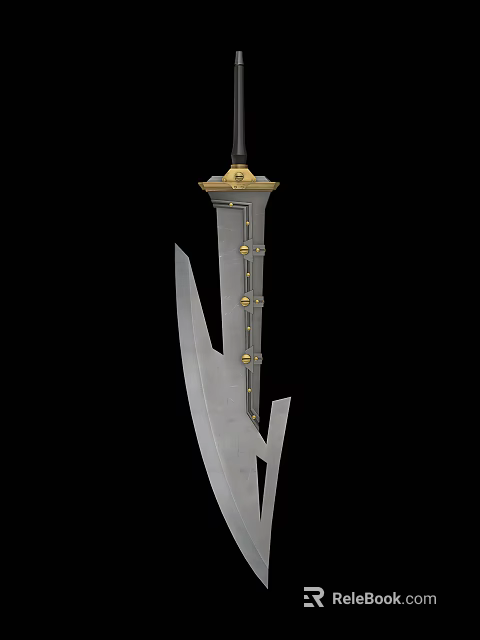 Decorative Metallic Sword With Golden Accents Unique Blade Shape And Hilt Details 3d model 