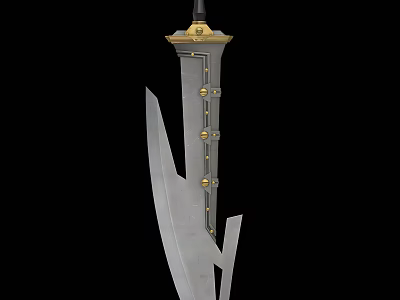 Decorative Metallic Sword With Golden Accents Unique Blade Shape And Hilt Details 3d model