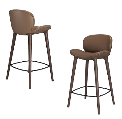 Modern Brown Leather Bar Stools With Tall Legs And Round Footrest Design 3d model