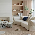 Elegant Modern Living Room Interior With Beige Sofa Marble Coffee Table And Wooden Bookshelves