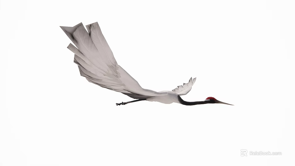 Intricately Carved Flying Crane Sculpture With Detailed Wings And Red Head 3d model 