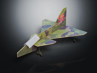 Camouflage Electric Toy Airplane Model Featuring Detailed Wings and Movable Wheels 3d model