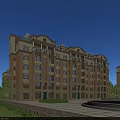 Modern Residential Building With Yellow Beige Exterior Multiple Floors And Greenery Plaza