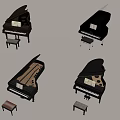 Piano Room Interior With Various Style Grand Pianos And Matching Stools