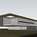 Modern Sales Office Building With Glass Facade Cantilevered Roof And Landscaped Lawn