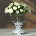 Transparent Glass Vase With White Carved Base Displaying Fresh White Flowers On Table