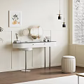 Modern Dressing Table With Round Mirror White Stool Wall Art And Pendant Lights 3d model